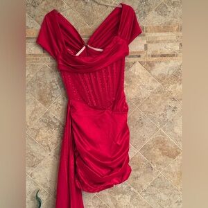 Bella Barnett Anita Off Shoulder red Satin Corset Mini Dress size woman’s large